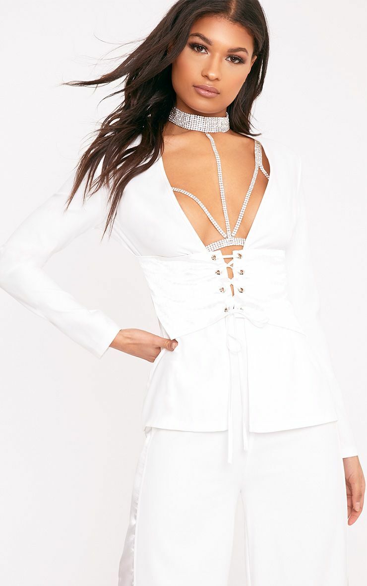 New White Corset Detail Jacket \u0026 Wide 
