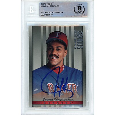 Juan Gonzalez Signed 1997 Donruss Studio #55 Beckett BAS Texas Rangers Auto