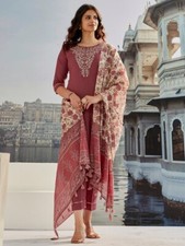 Women' s Cotton Silk Embroidery Kurta with Pant  Dupatta
