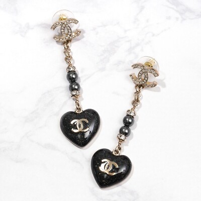 CHANEL シャネルピアス Authentic CHANEL Coco Mark Rhinestone Pearl Black Piercing