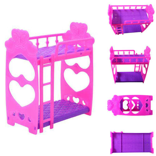 Purple Doll Double Bed Frame Bedroom Kids Toy Dollhouse Girls Gift - Foto 1 di 8