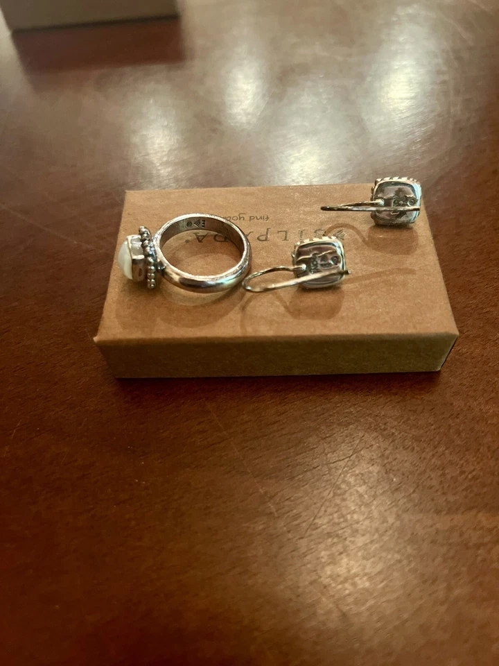 Silpada Sterling Silver Pearl French Hook Earrings And Ring Size 6 Set - Image 3 of 3