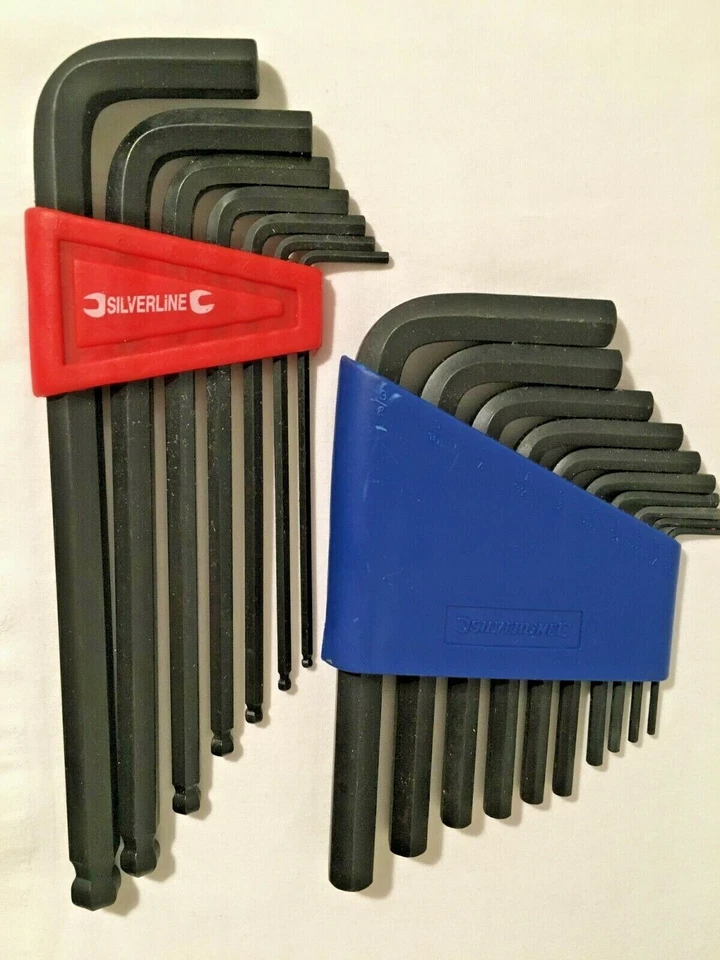 DE COLECCIÓN SILVERLINE IMPERIAL & MÉTRICO 2 JUEGOS DE LLAVES HEXAGONALES/ALLEN extremos planos y de bola Foto 2 de 4