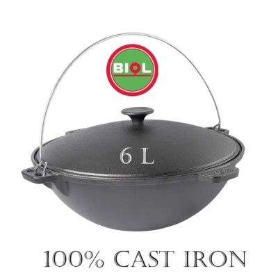 6 L Kazan Uzbek Tatar Cast Iron Pot Plov Making Cookware Double Handle Pan BIOL