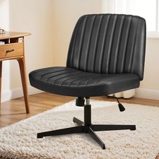 Criss Cross Legged Chair Height Adjustable PU Leather for Home No Wheels Black