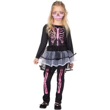 SKELETT KOSTÜM & LEGGINGS KINDER Halloween Karneval Party Gerippe Kleid Mädchen