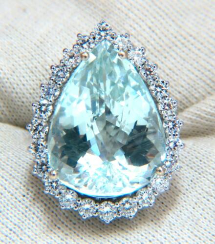 GIA Certified 29.31ct Natural Pear Shaped Aquamarine Diamonds Ring 14kt 12399 - Afbeelding 1 van 5