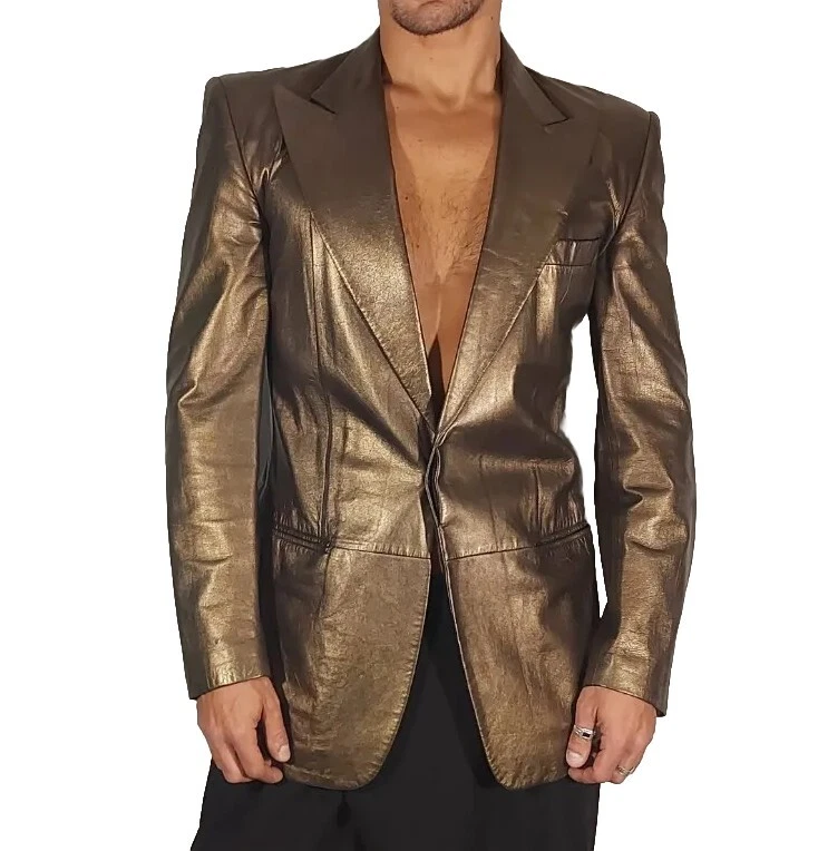 GUCCI by TOM FORD slim fit GIACCA IN PELLE ESTIVA SEXY bronzo oro