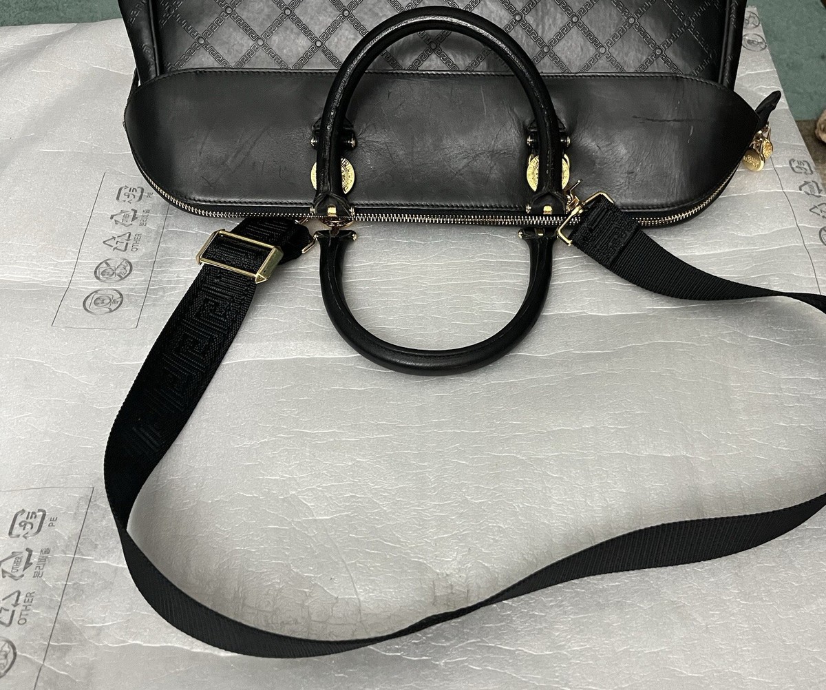 Gianni Versace Sunburst Black Gold Handbag Business Travel Weekend
