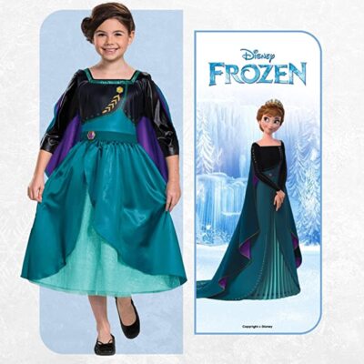 Kinder Prinzessin Anna Kostüm – Eiskönigin Kleid Mit Umhang, Krone & Zauberstab