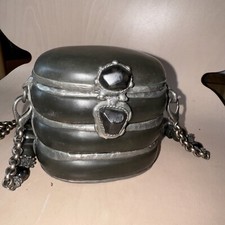Vintage Maya Art Piece Handbag Frosted Resin Grey/ Heavy Chain