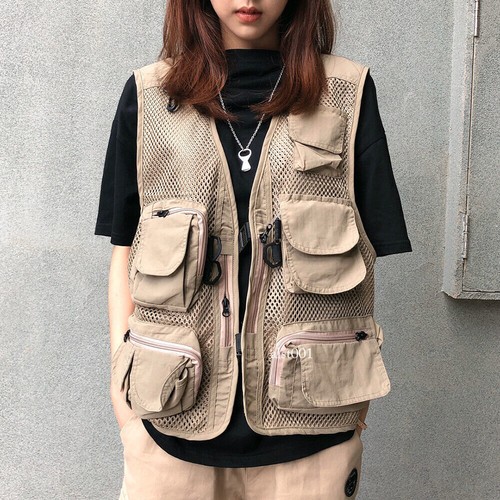 Lady Men Mesh Utility Vest Jacket Waistcoat Fishing Gilet Multi Pockets Workwear - Picture 22 of 29