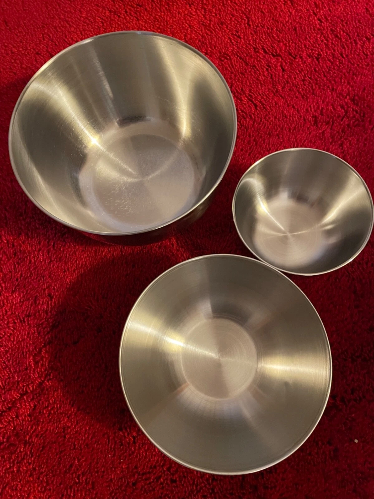 Vintage Stainless Steel Mixing Nesting Bowls 3 Piece Set Korea