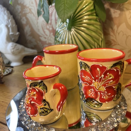 2 Tazas de Cerámica y Jarra a Juego Pintada a Mano Floral Multicolor Española B336 - Imagen 5 de 6