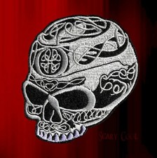 New Skull Tribal Head Black White Iron On Horror Embroidered Gothic Biker Patch