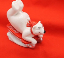 1995 Coca Cola Ceramic Polar Bear Figurine "Always  Sledding" no box