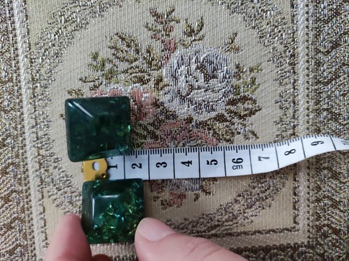 ORECCHINI a clip vintage earrings Verde Pietra - Bijioux Vintage Da Collezione - Foto 9 di 11