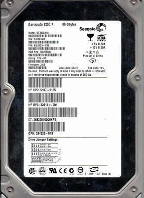 ST380011A,  9W2003-030,  3.08, WU,  5JV8,  SEAGATE IDE 80GB   04377