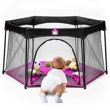 Portable Playard Play Pen with Carrying Case for Infants and Babies - Pink