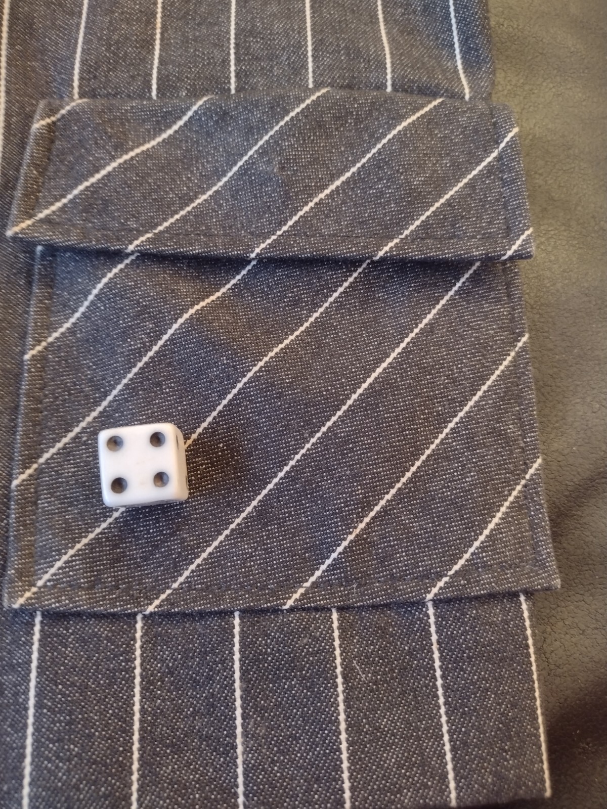 1980's Patrick Kelly High Roller Demin Wool Pinstripe Jacket with Lucite Dice image 5