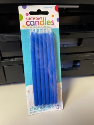 Amscan 12ct. Blue 4.75'' Birthday Candles Cake Decoration Party Supply New!!!
