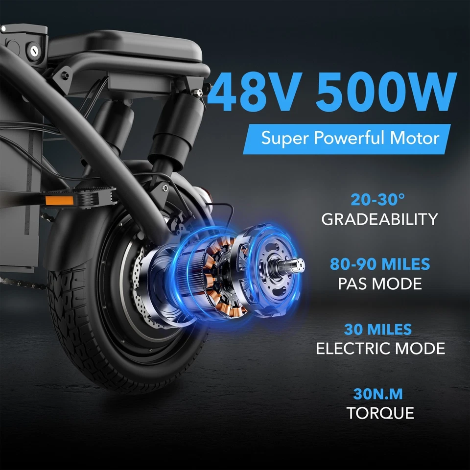 HBN Electric bike for Adults, 48V 6AH Lithium Removable Battery, 500W Foldable - Image 2 of 4