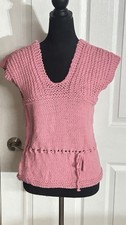 Vintage Women  s Pink Crochet Tank Top Sweater 34  Chest 21  Length Yarn
