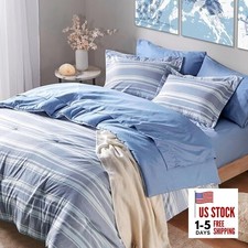 Size Comforter Sets with Sheets, Modern and White Striped Bed in a Queen Blue