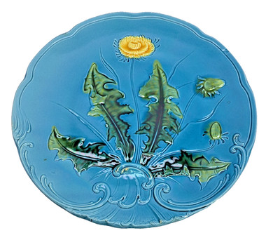 Antique GS Zell Majolica Dandelion Plate 13'' - Baden, Germany