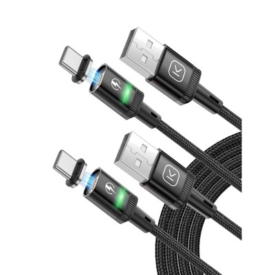 USB-C Kabel, Magnetisch, Schnellladung, Daten, Nylon, 2 Stück, Black