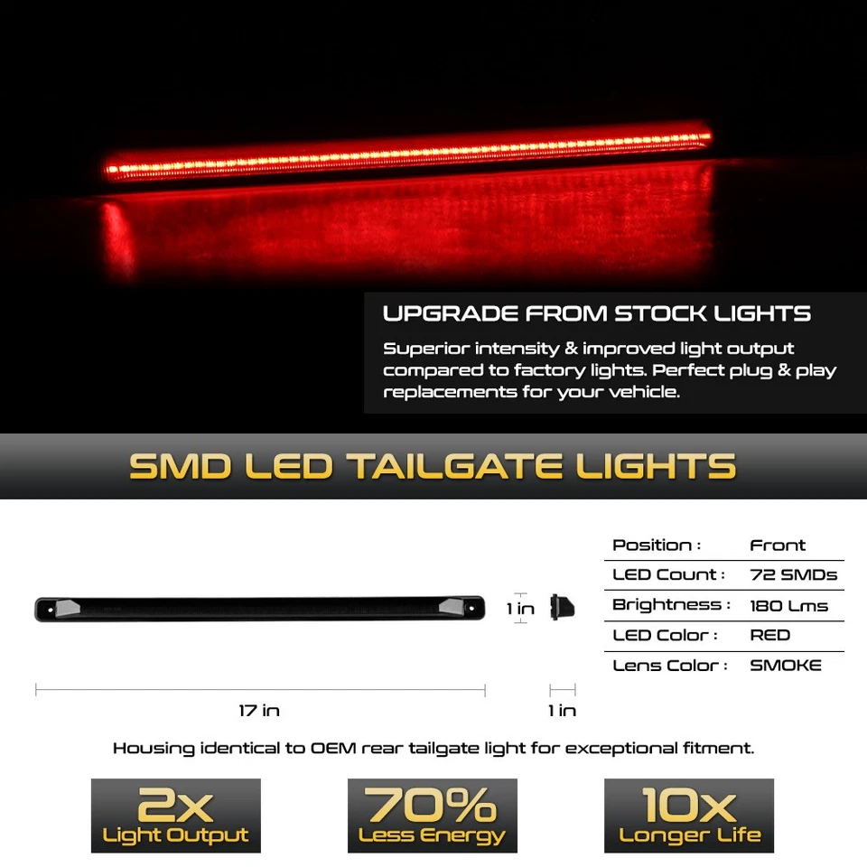 Rear Smoked LED Brake Light Lamp Strip For 2001-2014 Silverado Sierra Dually - Imagem 2 de 4