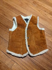 Vintage 90s Kids Western Tan Fur Vest sz 8