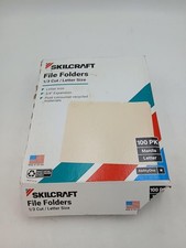 Skilcraft Top Tab File Folders 1/3 Cut Letter Size Manila 100 Pack USA Recycled