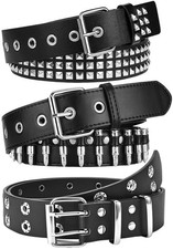 3 Pcs Studded Belt, Y2K Belt EMO Goth Belts Punk Rock with Bullet belts for