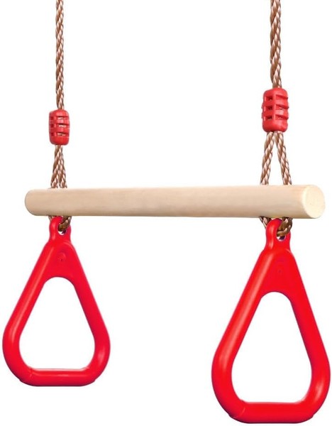 Pellor Kinderholz Trapeze Schaukel Mit Kunststoff Turnringen 160 Kg Belast-image