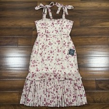Lulu's Women's Size XL Terrace Views Taupe Floral Print Tiered Midi Dress