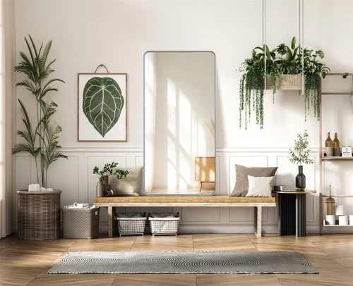 Elegant Decor Contour Metal Rectangle Mirror 30X60" Silver - Picture 2 of 11