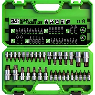 34-Piece Torx Bit Socket Set, Tamper Proof T6-T70, Solid Star Bits Set, Premi...