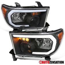 Fit 2007-2013 Toyota Tundra 2008-2017 Sequoia Black LED Tube Headlights Lamps