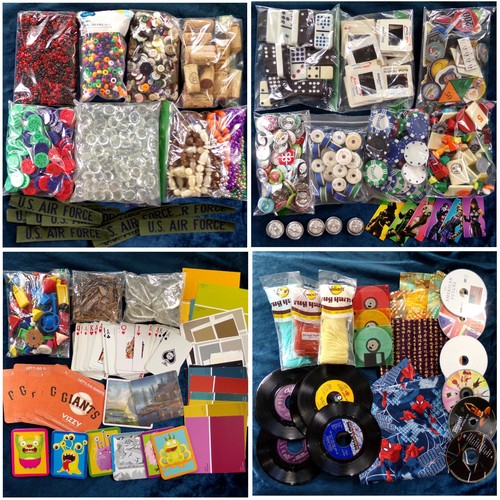 Bulk Collage Artist Supply Lot: 9 LB Box Odd Unique Mixed Craft Supplies Art Set