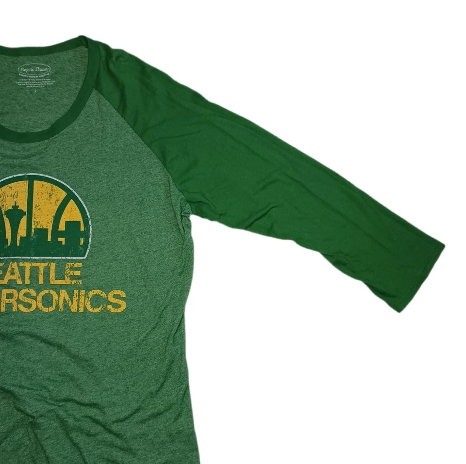 Camisa Seattle Supersonics Para Hombres Manga Larga Talla Grande Verde NBA Majestic Threads Foto 4 de 4