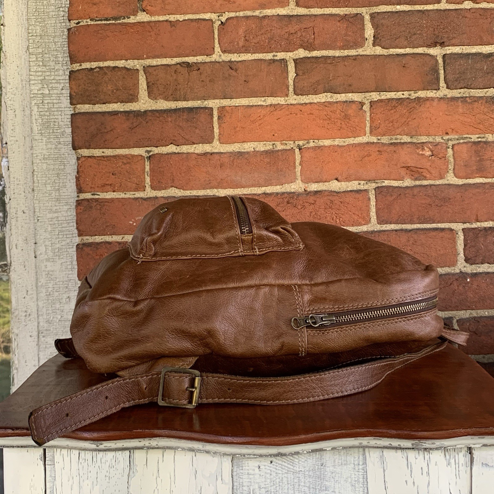 Chapel Leather Backpack Brown Adjustable Zipper F… - image 9