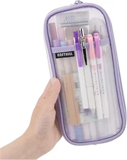Grid Mesh Pen Pencil Case with Zipper Clear Makeup Color Pouch Cosmetics Bag Mul