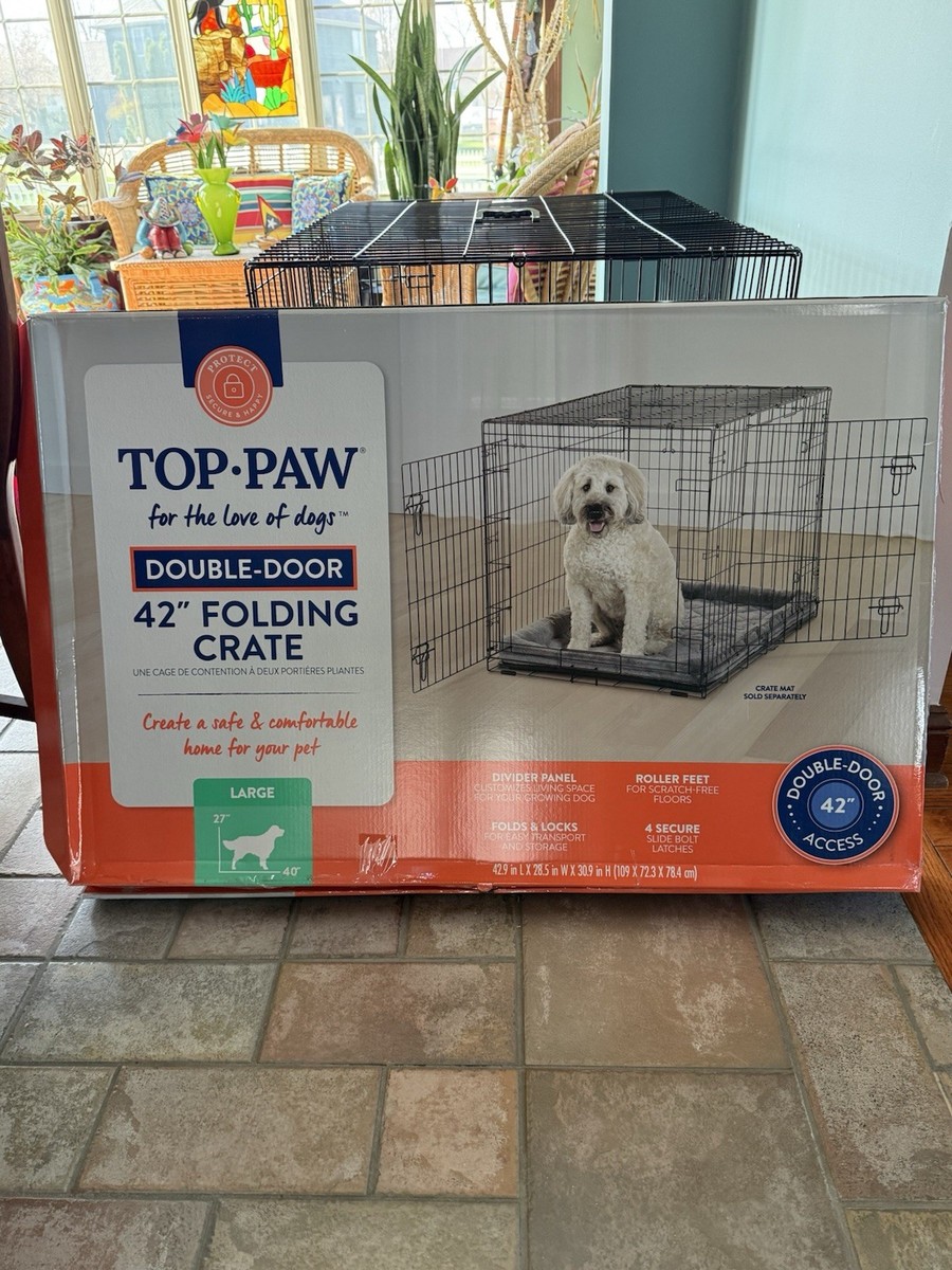 Top Paw Double-Door Folding Steel Dog Crate 42