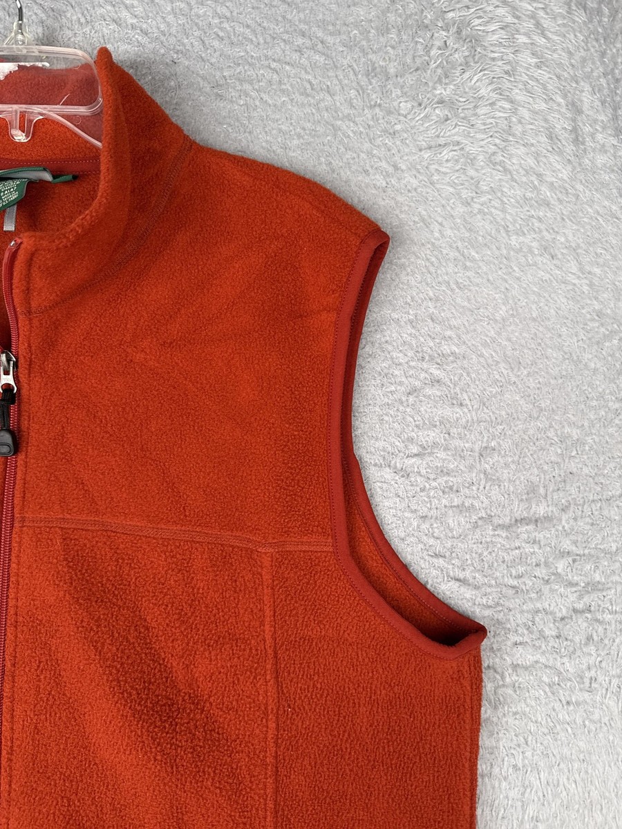L.L.Bean Fleece Vest Mens Large Orange Full Zip Pockets Outdoor