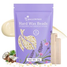 Mallowwax Hard Wax Beads, 2LB Coconut Cream Wax for Sensitive Skin, Gentle Ha...