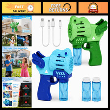 2 Pack Rechargeable Bubble Guns with LED Lights  4 Bottles Bubble Solution - Fu
