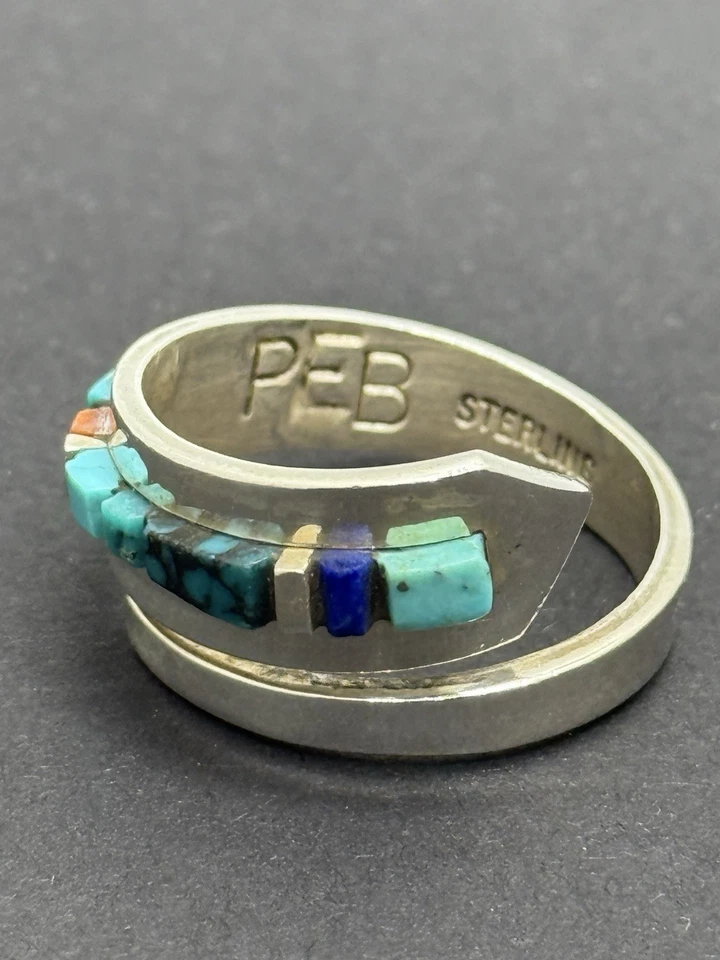 Vintage 925 Sterling Silver  Navajo Turquoise Coral Patricia Edward Becenti Ring - Image 2 of 4
