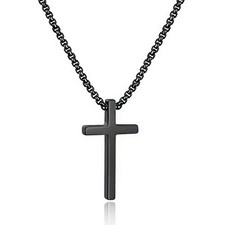 Cross Necklace for Boys - Confirmation, Communion, Easter Gifts, Black Steel ...