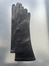 Saks Fifth Avenue  Black Leather | Silk-Lined Medium Length Gloves | Sz 8
